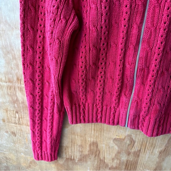 Blue Willi’s Red Cotton Cable Knit Full Zip Cardigan sweater - Picture 3 of 13